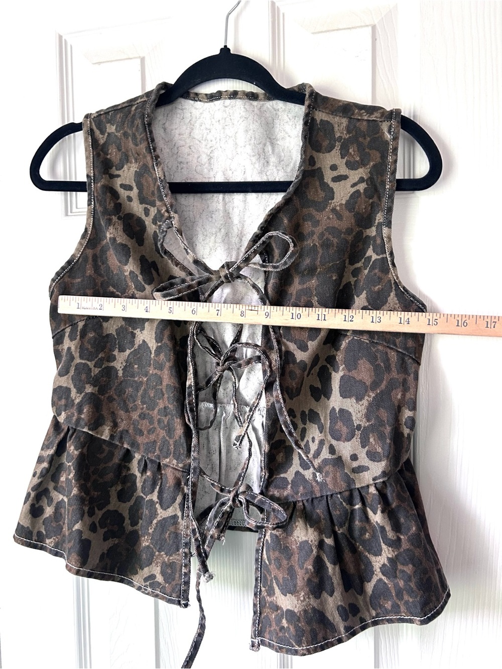 SHEIN Leopard Print Tie Front Peplum Vest Size Small - Picture 5 of 5